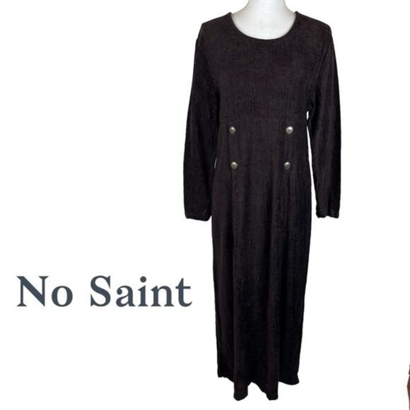 No Saint Chocolate Brown Crinkle Hippie Boho Artist Vintage Maxi Dress Size S - Picture 2 of 12